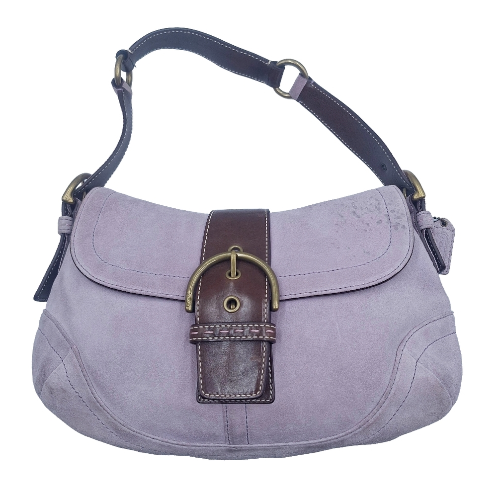 Vintage Y2K Coach Soho 9688 Demi Flap Lilac Suede Hobo Bag - Picture 2 of 13